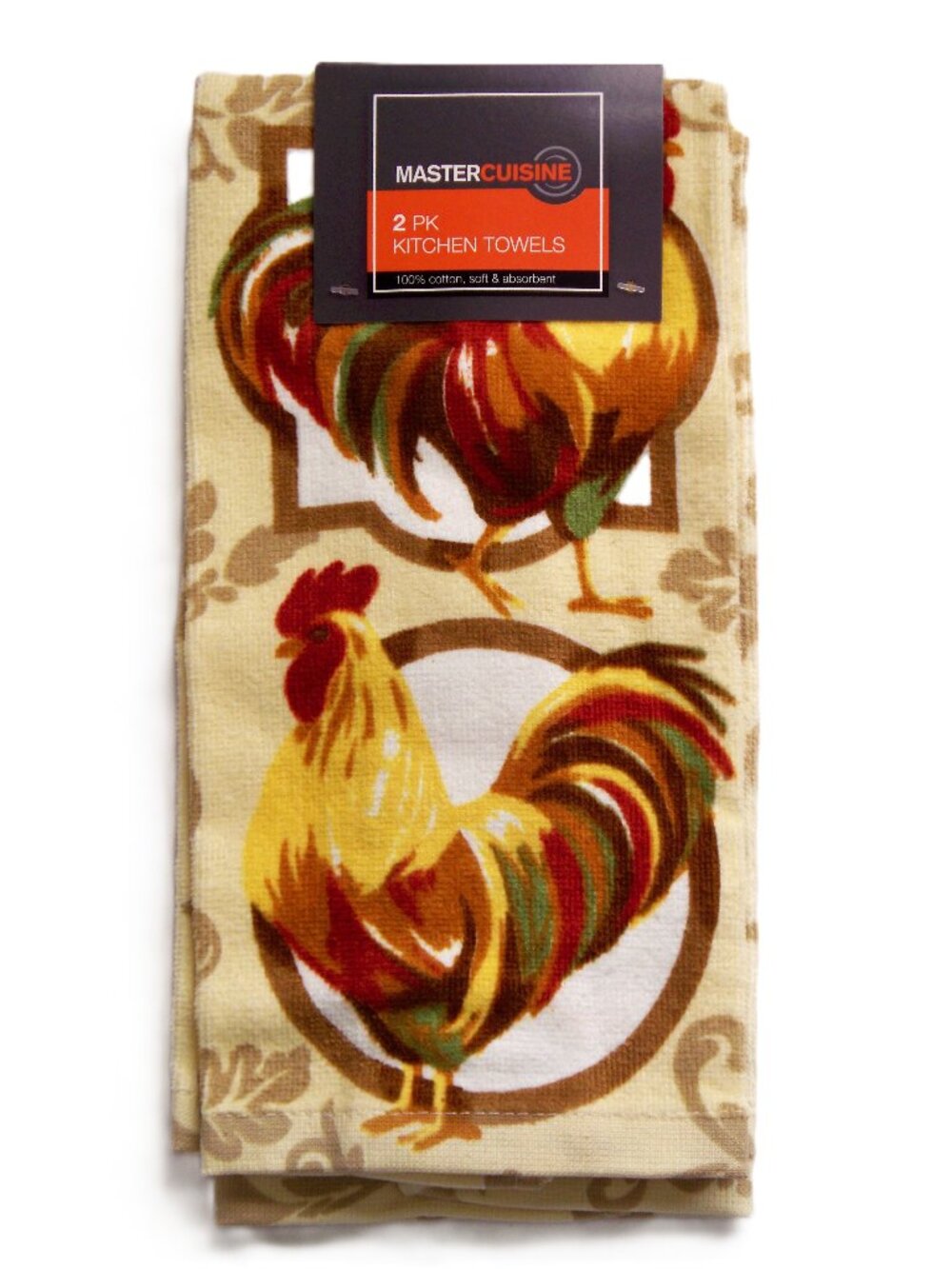 Master Cuisine 2 Pc. Kitchen Towel Set Farmyard Roosters 100% Cotton NOS